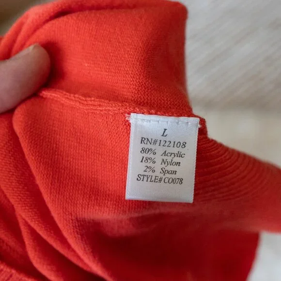 MAK Cardigan Sz L Peach Orange 3/4 Sleeve Button Up VNeck Sweater - Picture 7 of 7